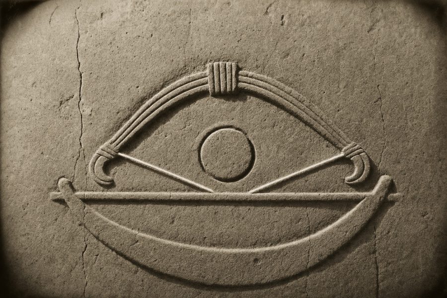 Plate X, an enlarged photograph of the stela's bow and barque device